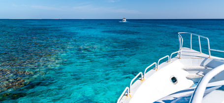 View from scuba diving boat on turquoise waters of the red sea in Marsa Alam.