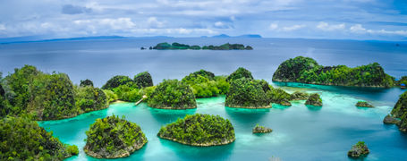 Aerial view of tropical Pianemo Islands, Raja Ampat, West Papua, Indonesia.