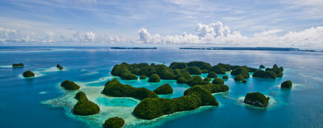 Aerial view of The 70 Islands in Palau, Micronesia. 