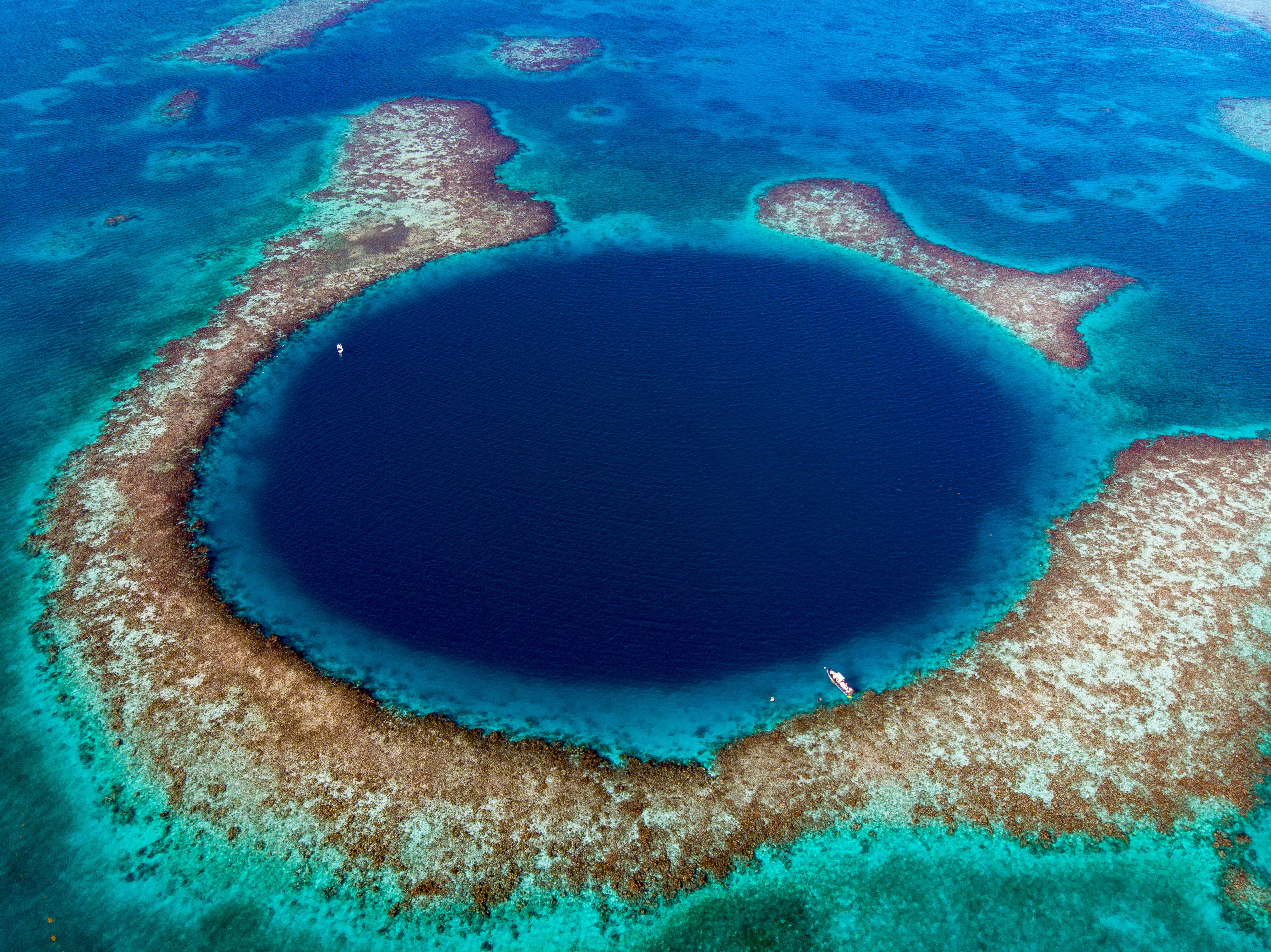 Aerial view of the famous Blue Hole, in Belize. 
