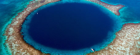 Aerial view of the famous Blue Hole, in Belize. 