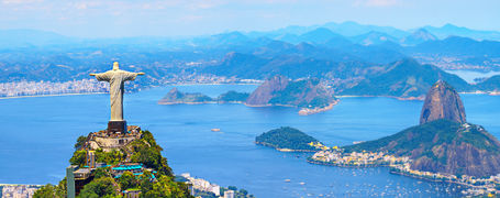 Aerial view of Rio de Janeiro with Christ Redeemer and Corcovado Mountain. Brazil.