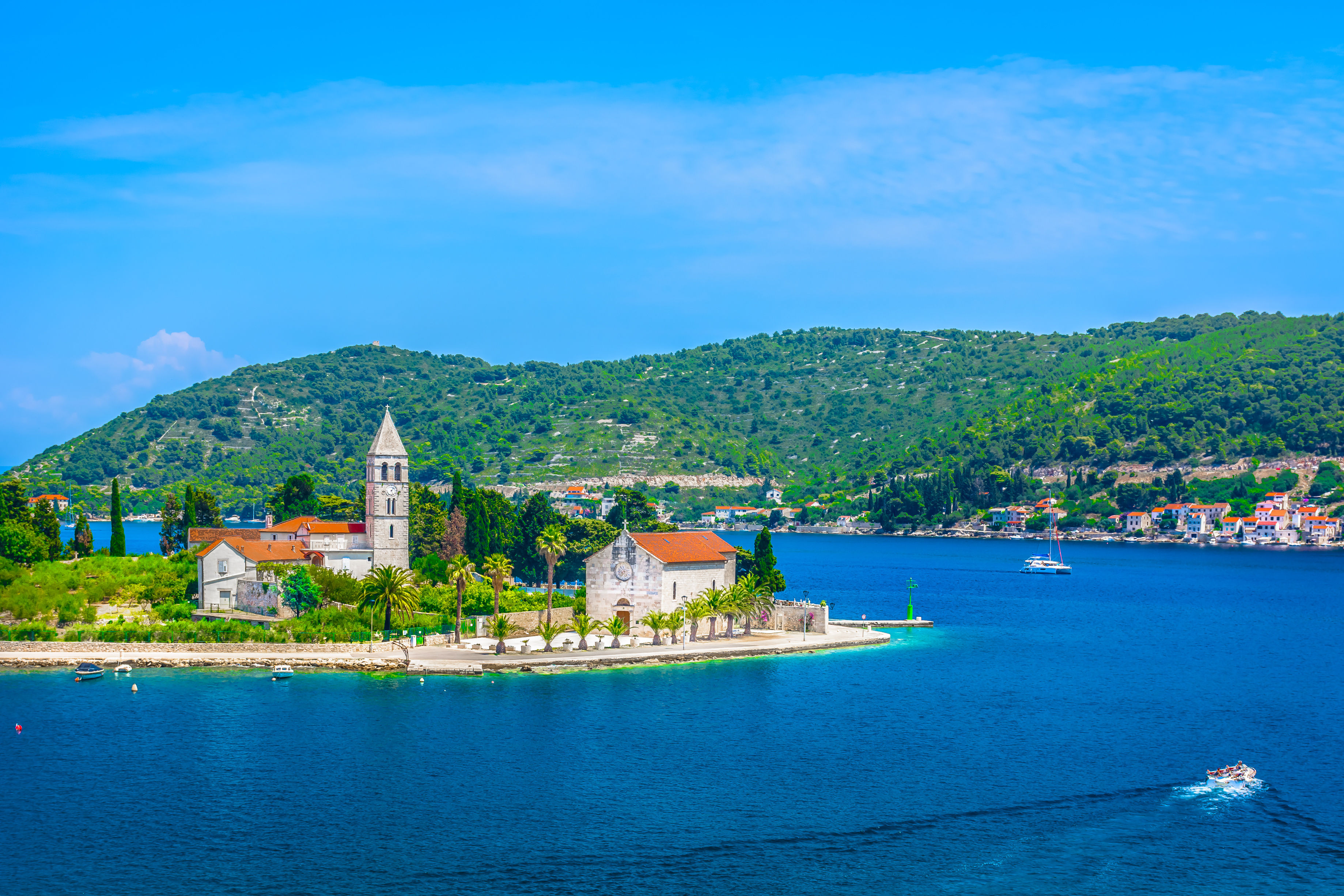 Aerial view on Vis island landscape, summertime in southern Croatia