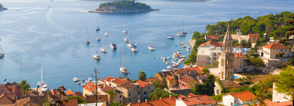 Beautiful view of harbor in Hvar town, Dalmatian Coast, Croatia