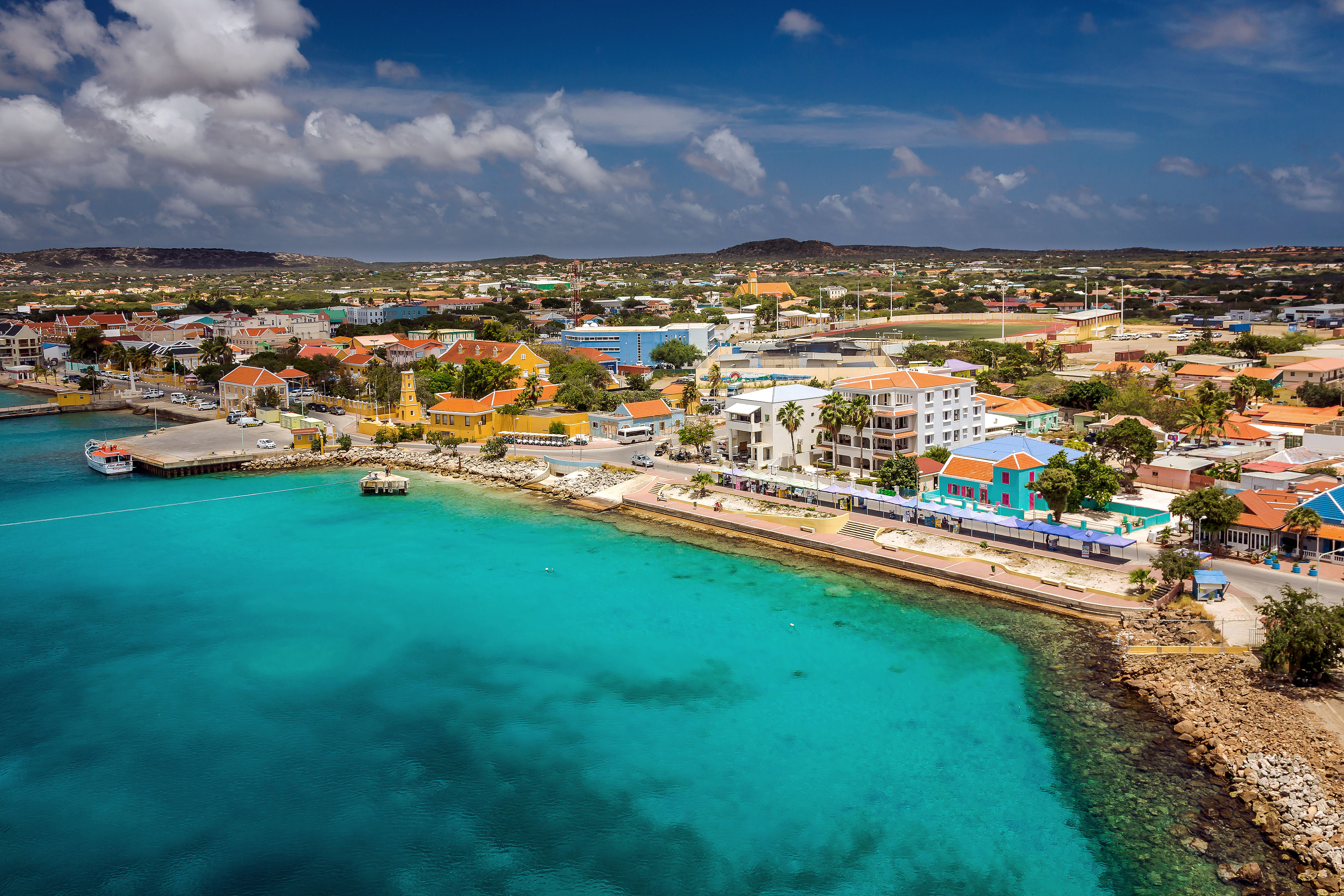 Bonaire, captured from Ship at  Kralendijk, the Capital of Bonaire, in the Caribbean Netherlands