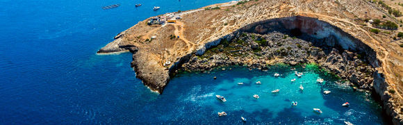  Aerial view of Mistra Bay, Xemxija, Northern Region, Malta.