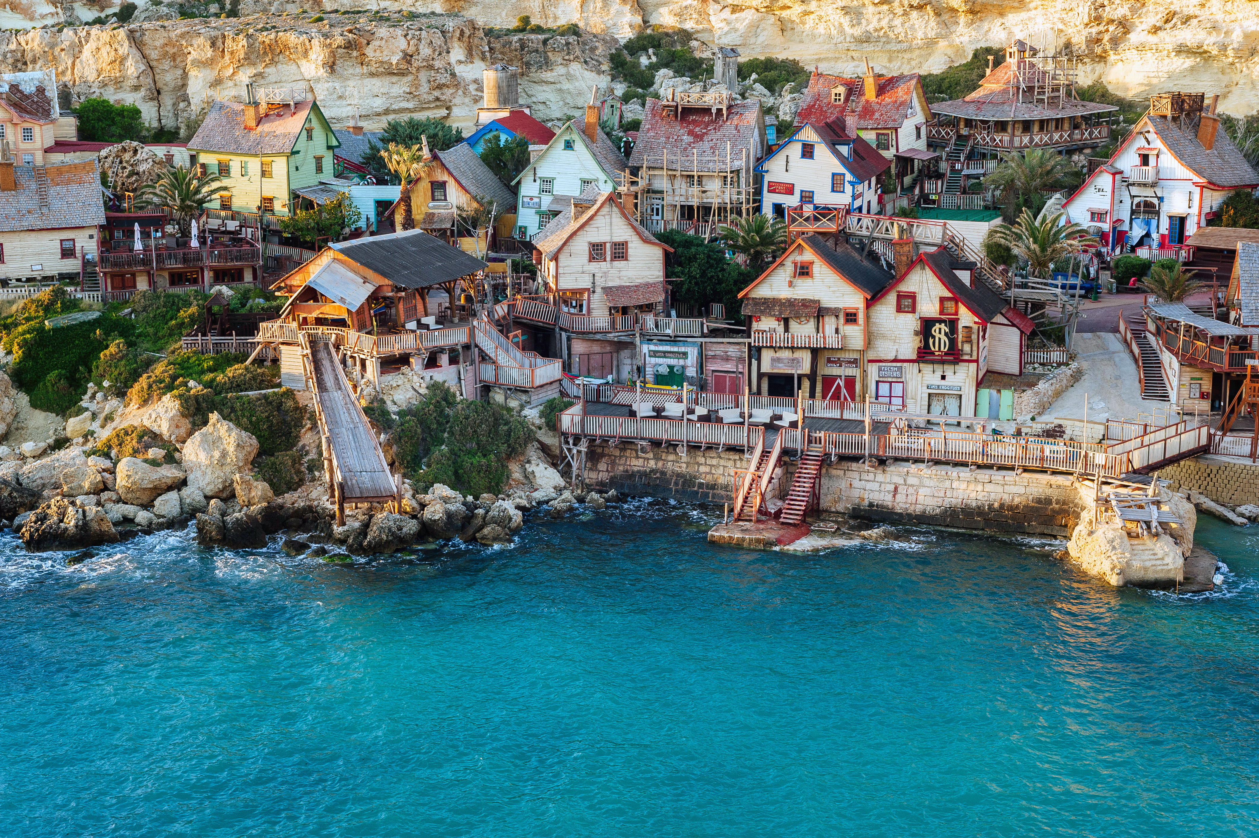 The famous Popeye Village at Anchor Bay, Mellieha, Malta