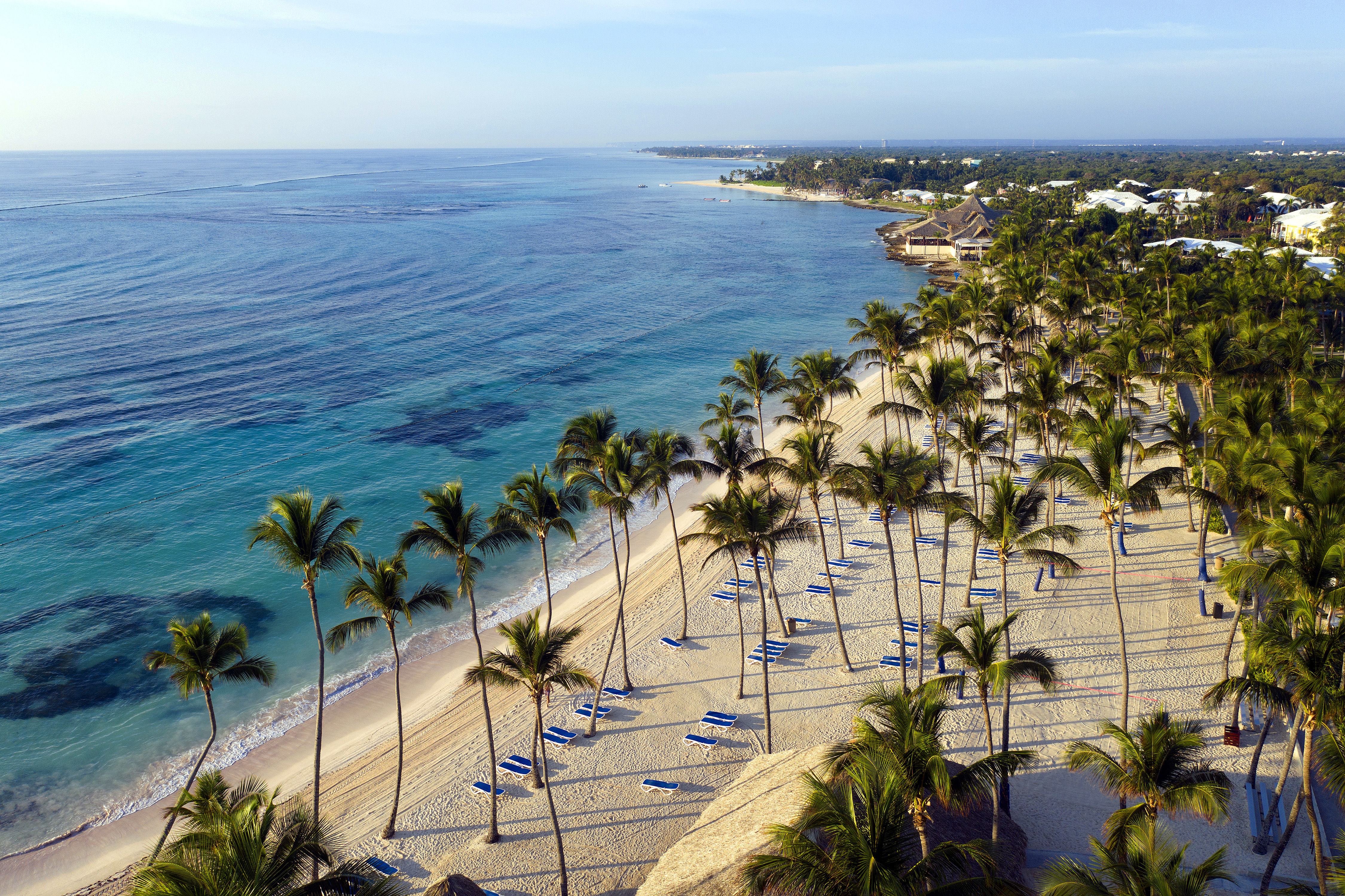 Aerial view of white sandy beach in Punta Cana, Dominican Republic