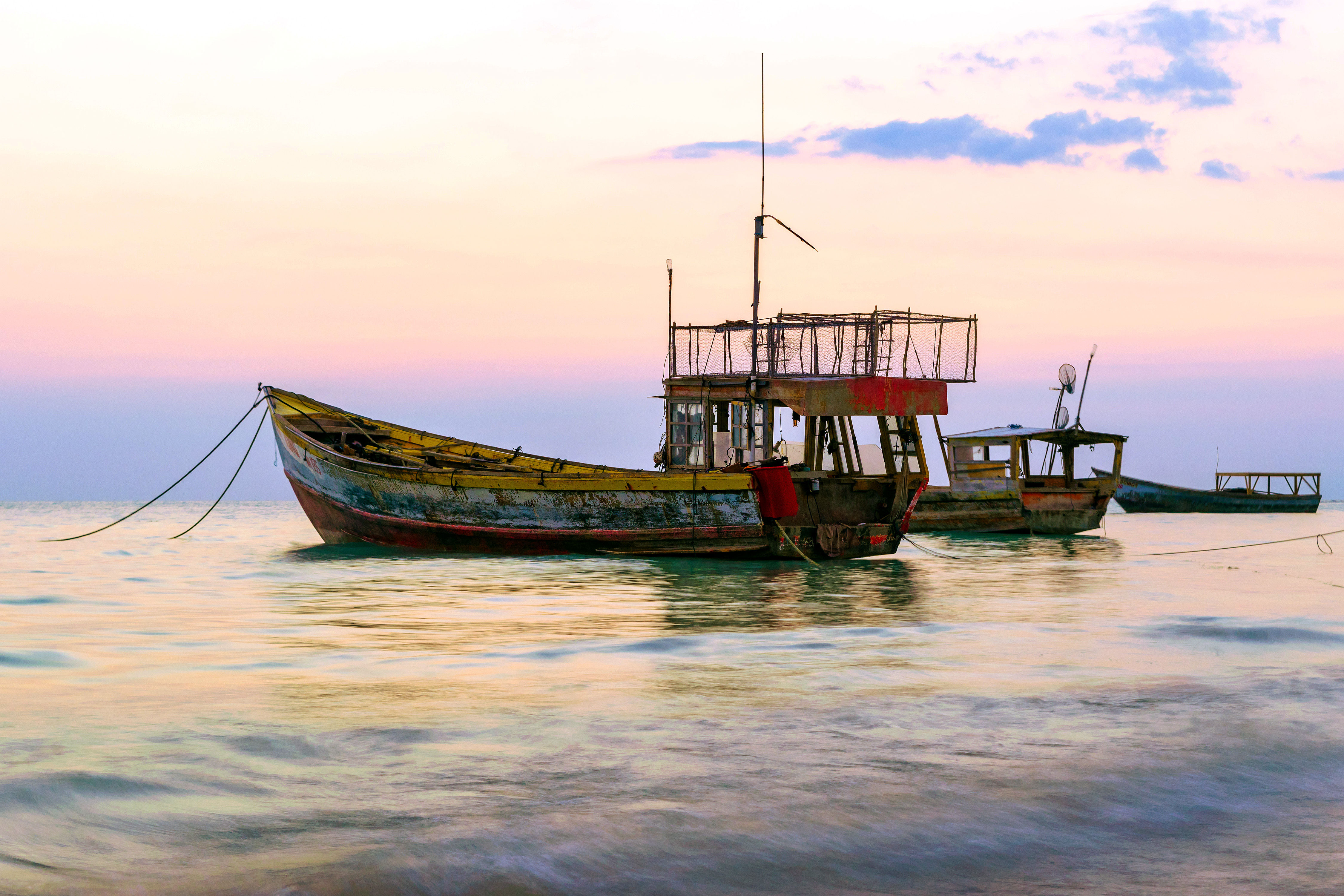 Fishing boats  at sunset in Westmoreland, Jamaica