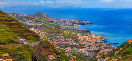 Aerial view over Funchal, Madeira's gateway to the island, Portugal