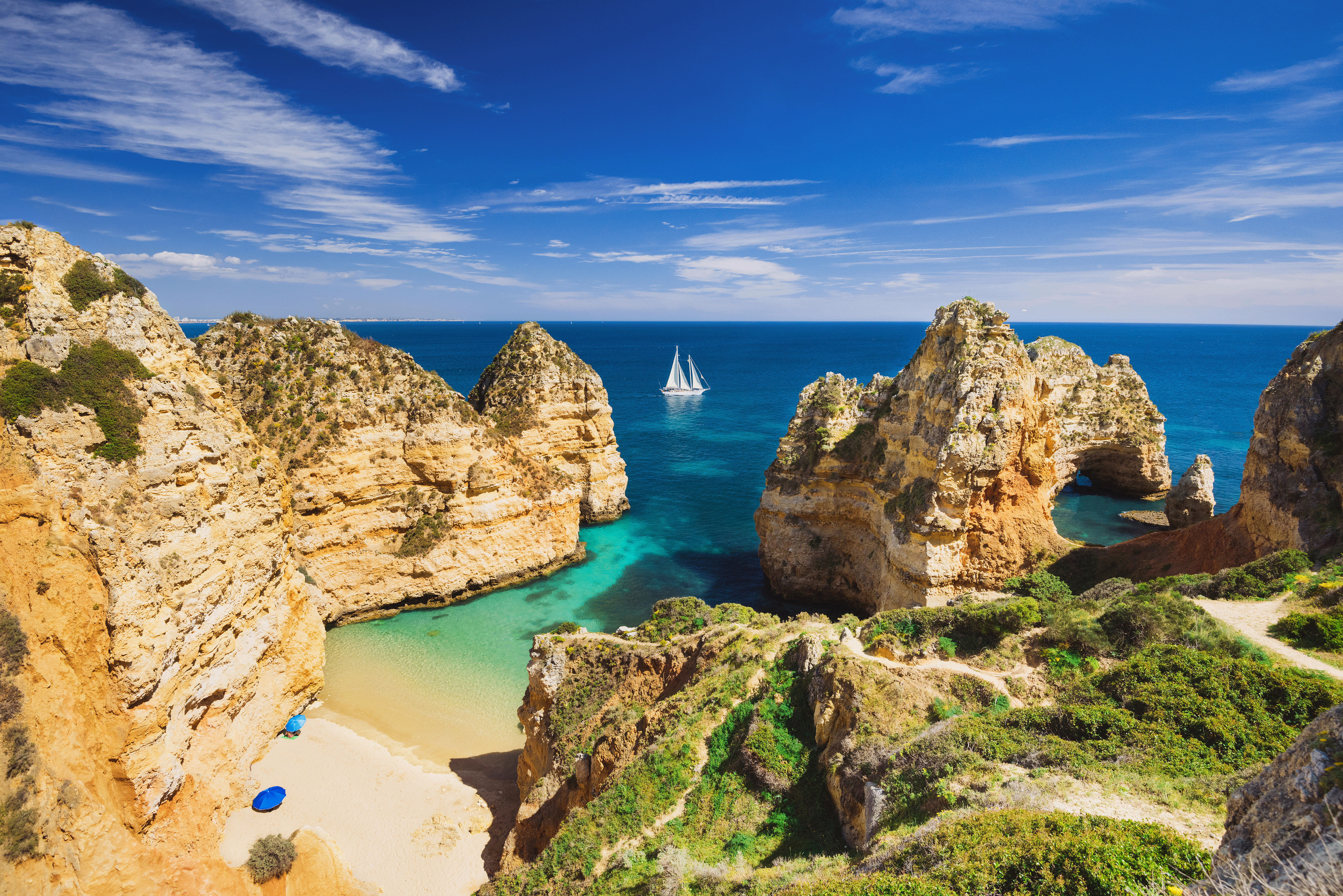 Spectacular coastline views of blue waters and rocky outcrops in Portugal
